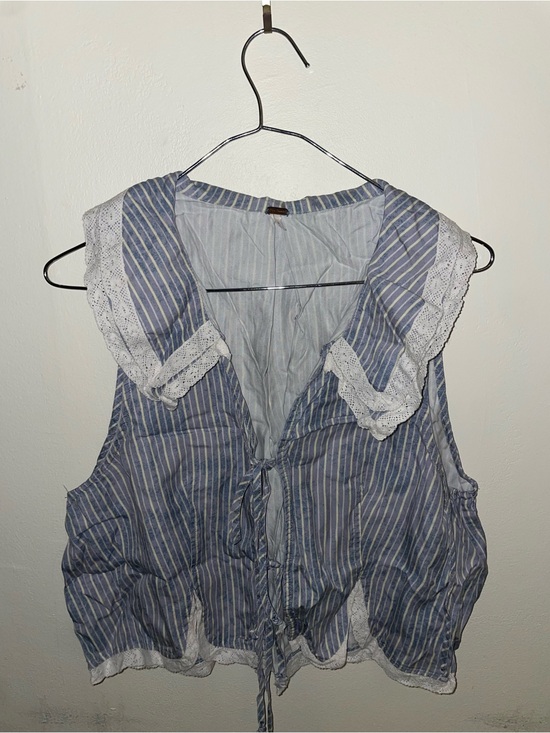 Free People Tops - Free People Blue Striped Lace-Trim Sleeveless Top